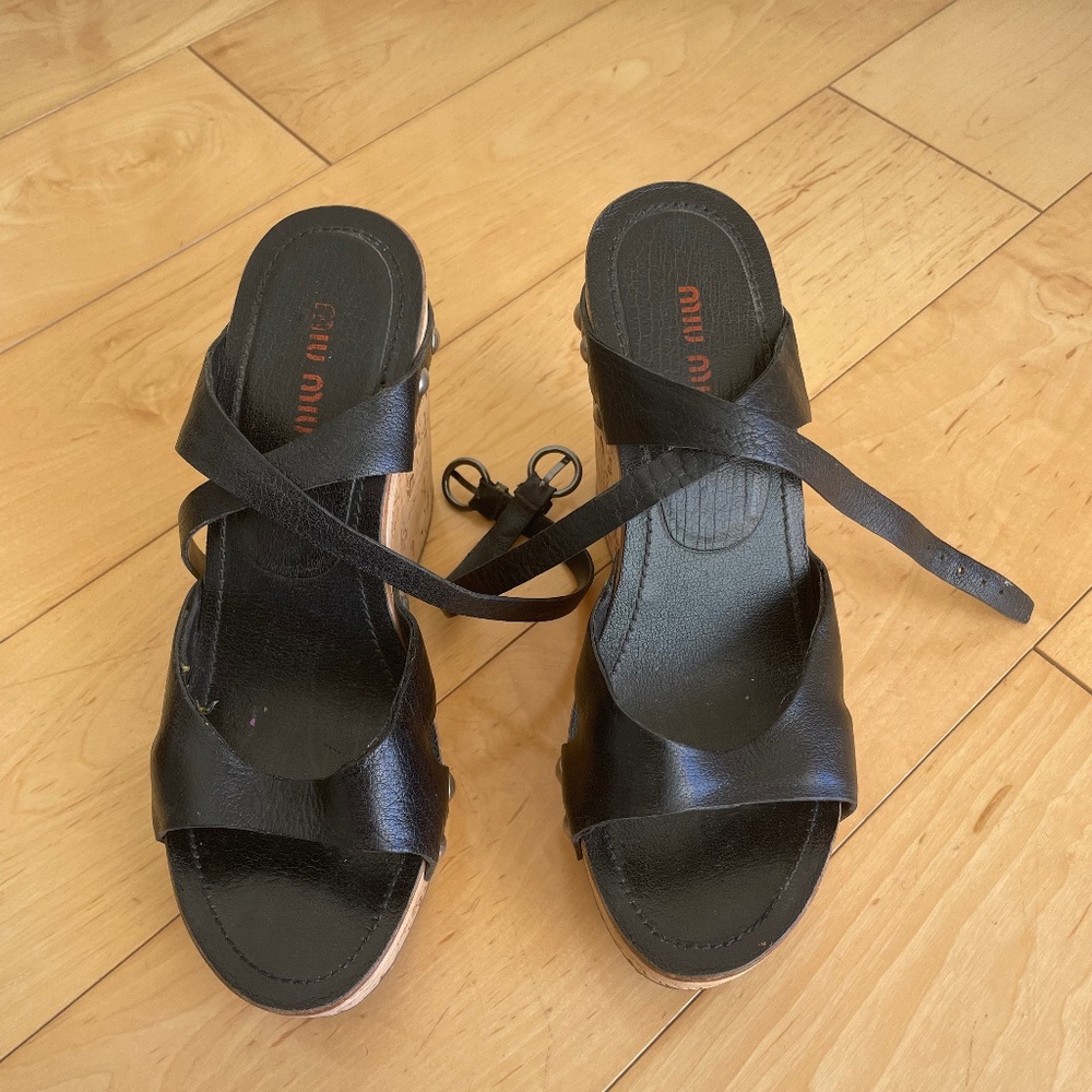 Mui Mui, Size 7, Heel Wedges, Black
